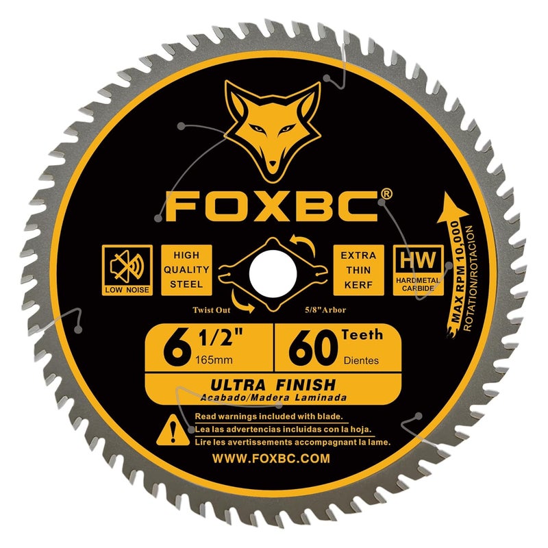 FOXBC 6-1/2 inch Circular Saw Blade Ultra Fine Finish 60-Tooth for Wood Cutting, Thin-Kerf with 5/8" Arbor - Image 1